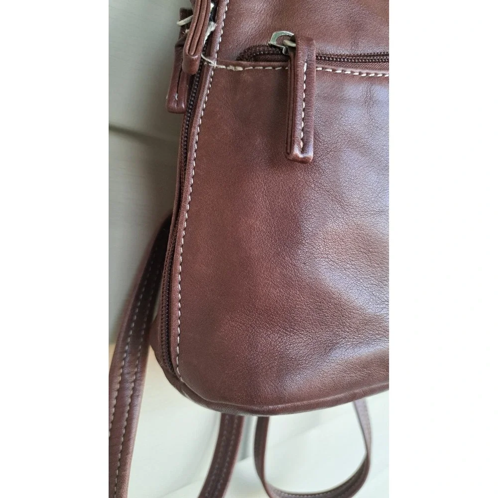 Tignanello Women's Leather Brown Small Backpack Adjustable Straps Zipped Pockets